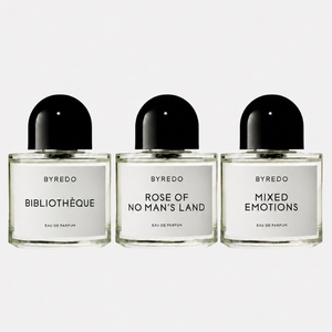 Byredo Discovery Set 2 – Bibliothèque, Rose of No Man's Land ja Mixed Emotions pudelid – Aromatale