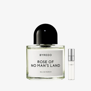 Byredo Rose of No Man's Land EDP -hajuvesipullo ja Aromatale-tuoksunäyte – pehmeä ruusun ja valkoisen ambran tuoksu