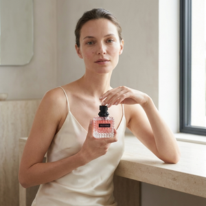 Valentino Born In Roma Donna Extradose Le Parfum parfüümipudel modelli kätes – Aromatale
