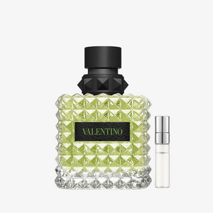 Valentino Donna Born in Roma Green Stravaganza EDP smaržu paraugs sievietēm ar zaļās tējas un jasmīna notīm – svaigs ziedu aromāts
