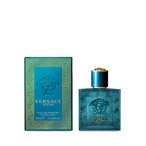 Versace Eros EDP parfüümi pudel ja pakend.