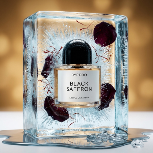 Byredo Black Saffron EDP kvepalų buteliukas ledo kompozicijoje – Aromatale