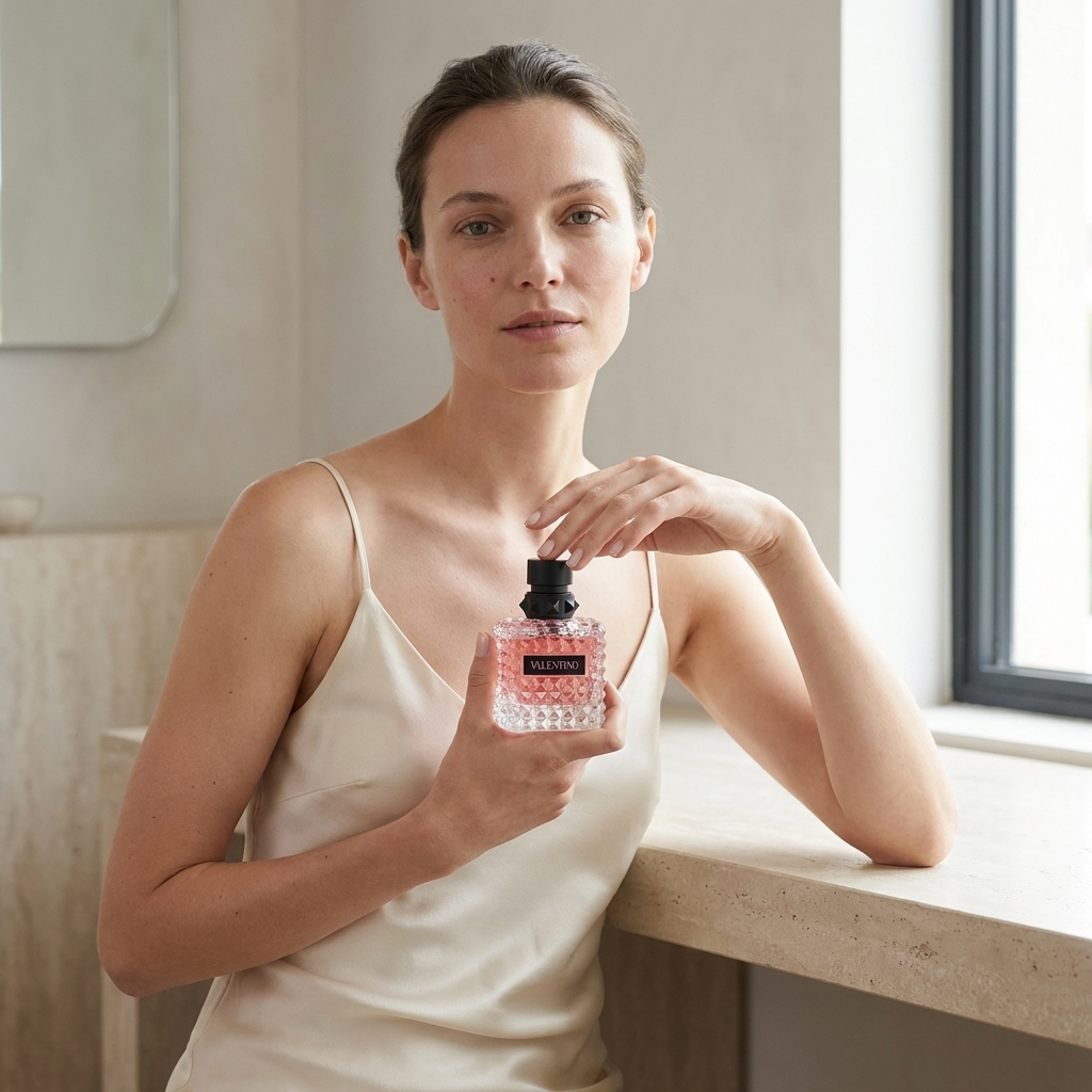Valentino Born In Roma Donna Extradose Le Parfum parfüümipudel modelli kätes – Aromatale
