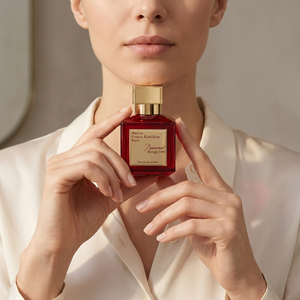 Maison Francis Kurkdjian Baccarat Rouge 540 Extrait smaržu pudele modeļa rokās – Aromatale