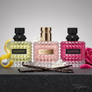 Valentino Donna Discovery Set smaržu paraugi 3×3 ml – Donna EDP, Extradose, Green Stravaganza, Aroma Tale