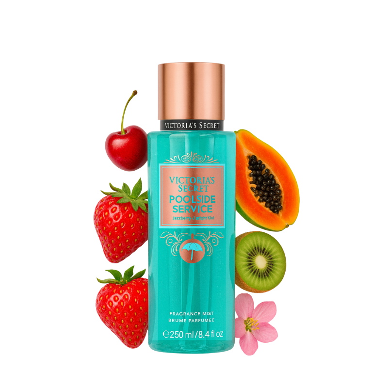 Victoria's Secret Poolside Service kūno dulksnos buteliukas 250 ml – tropinis vasaros aromatas moterims paplūdimiui ir kasdienai